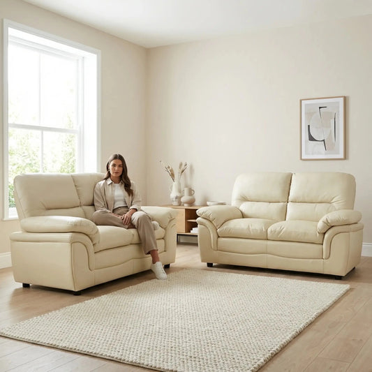 Verona Cream Leather 2+2 Seater Sofa Set Collection - Furniture Instore