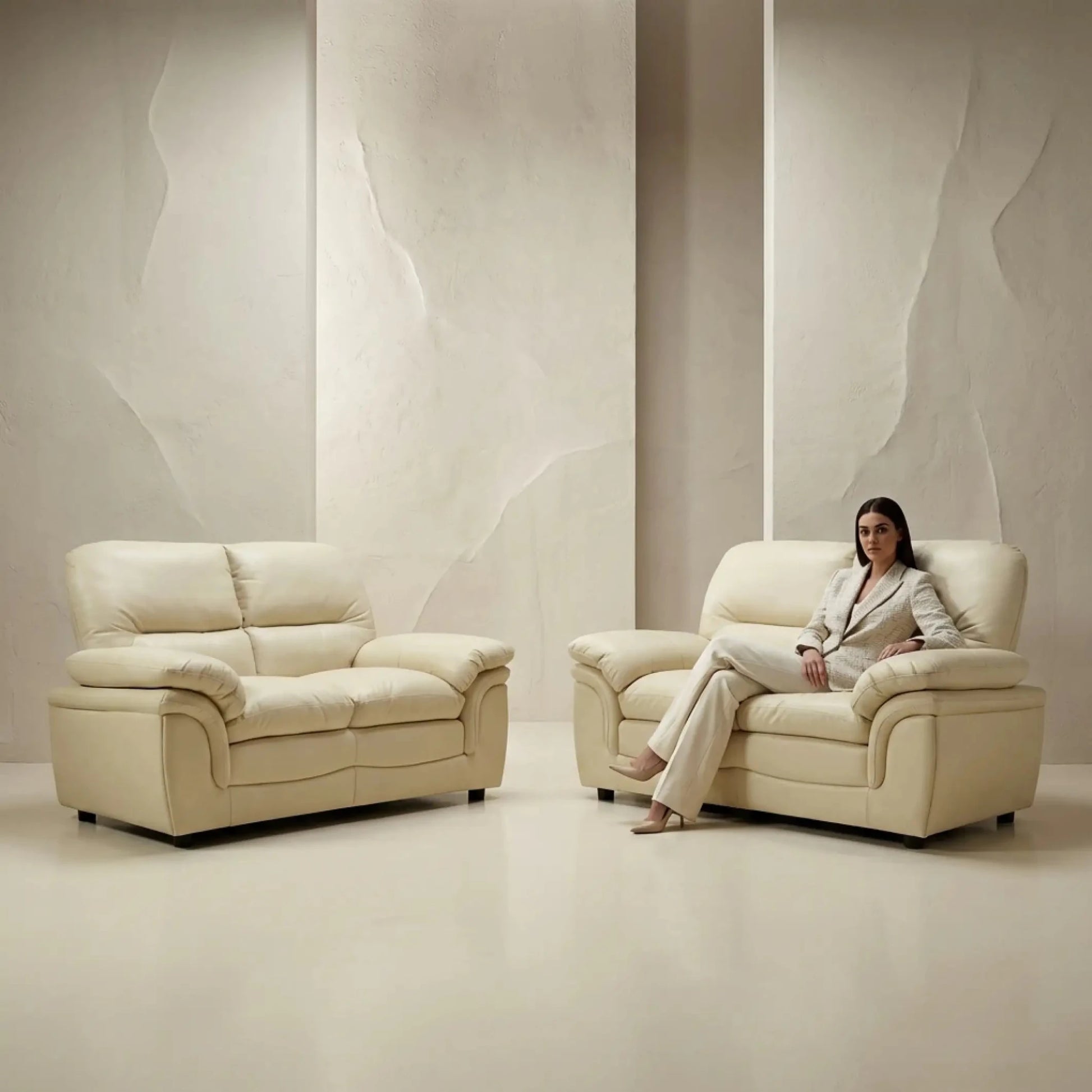 Verona Cream Leather 2+2 Seater Sofa Set Collection - Furniture Instore