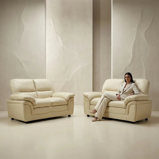 Verona Cream Leather 2+2 Seater Sofa Set Collection - Furniture Instore