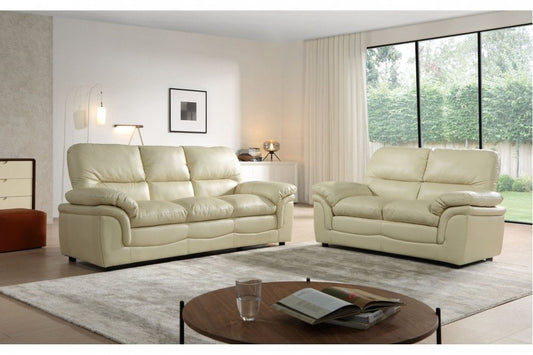 Verona Cream Leather 3+2 Seater Sofa Set - Furniture Instore