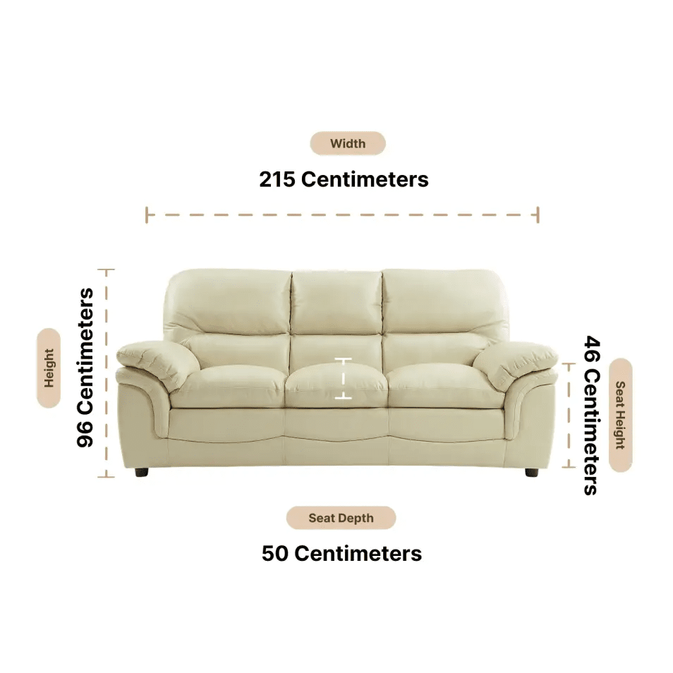 Verona Cream Leather 3 Seater Sofa - Furniture Instore