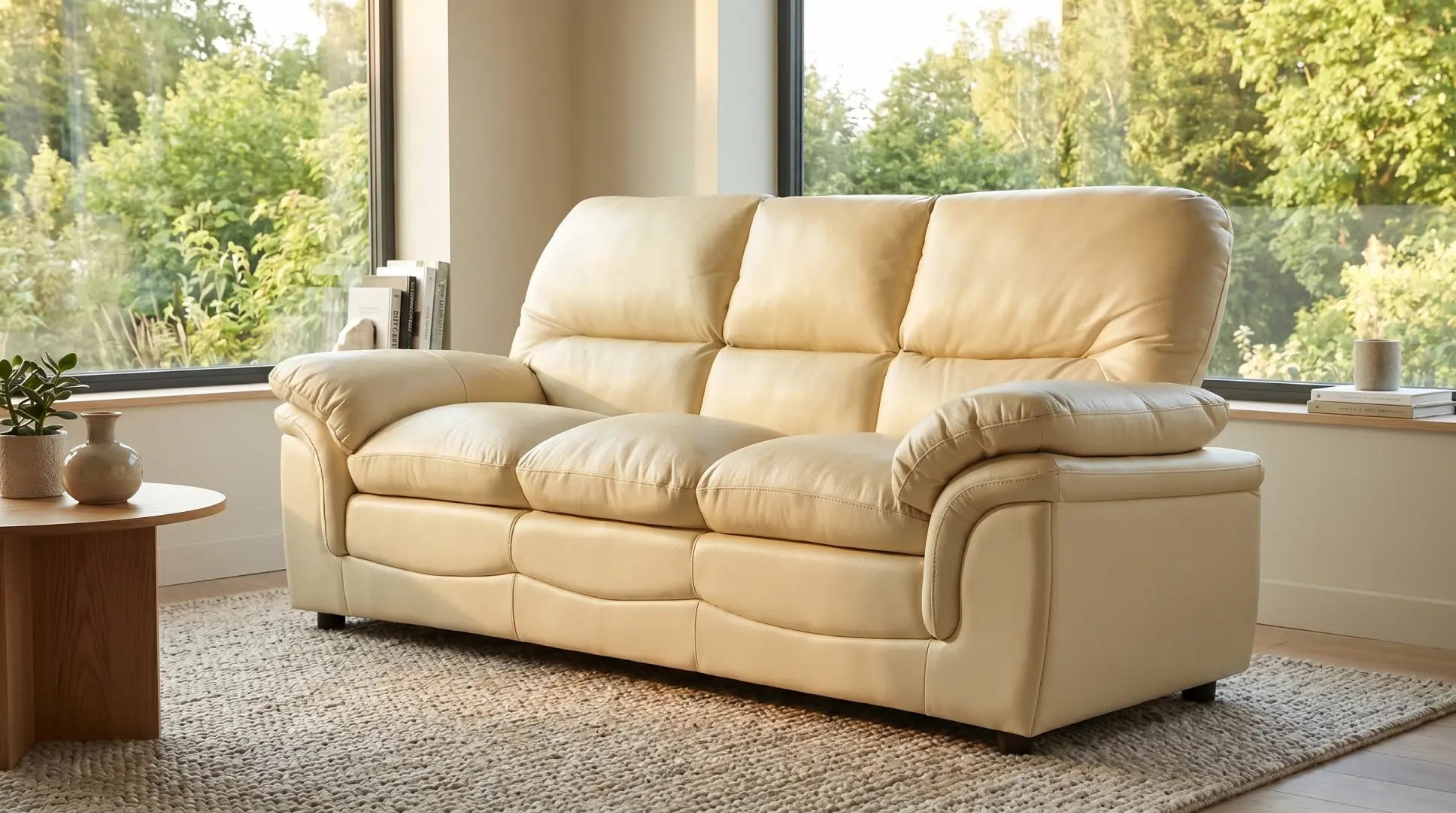 Verona Cream Leather 3 Seater Sofa - Furniture Instore