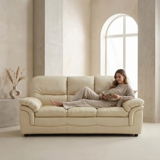 Verona Cream Leather 3 Seater Sofa - Furniture Instore