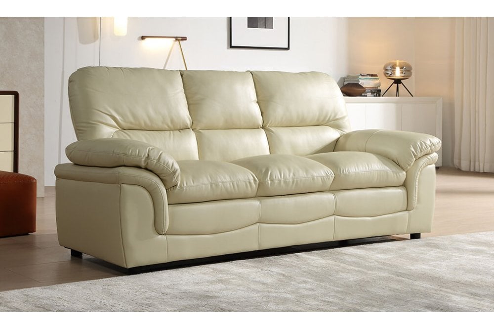 Verona Cream Leather 3 Seater Sofa - Furniture Instore