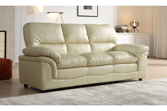 Verona Cream Leather 3 Seater Sofa - Furniture Instore
