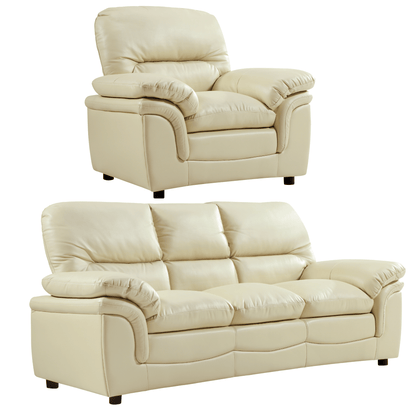 Beige recliner chair and sofa set on a white background