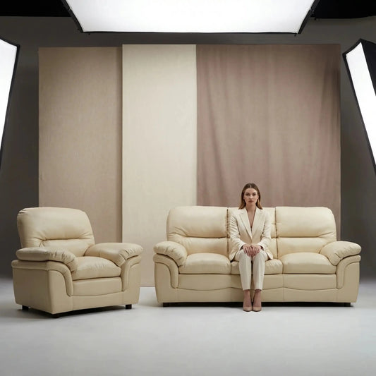 Verona Cream Leather 3+1 Seater Sofa Set Collection - Furniture Instore