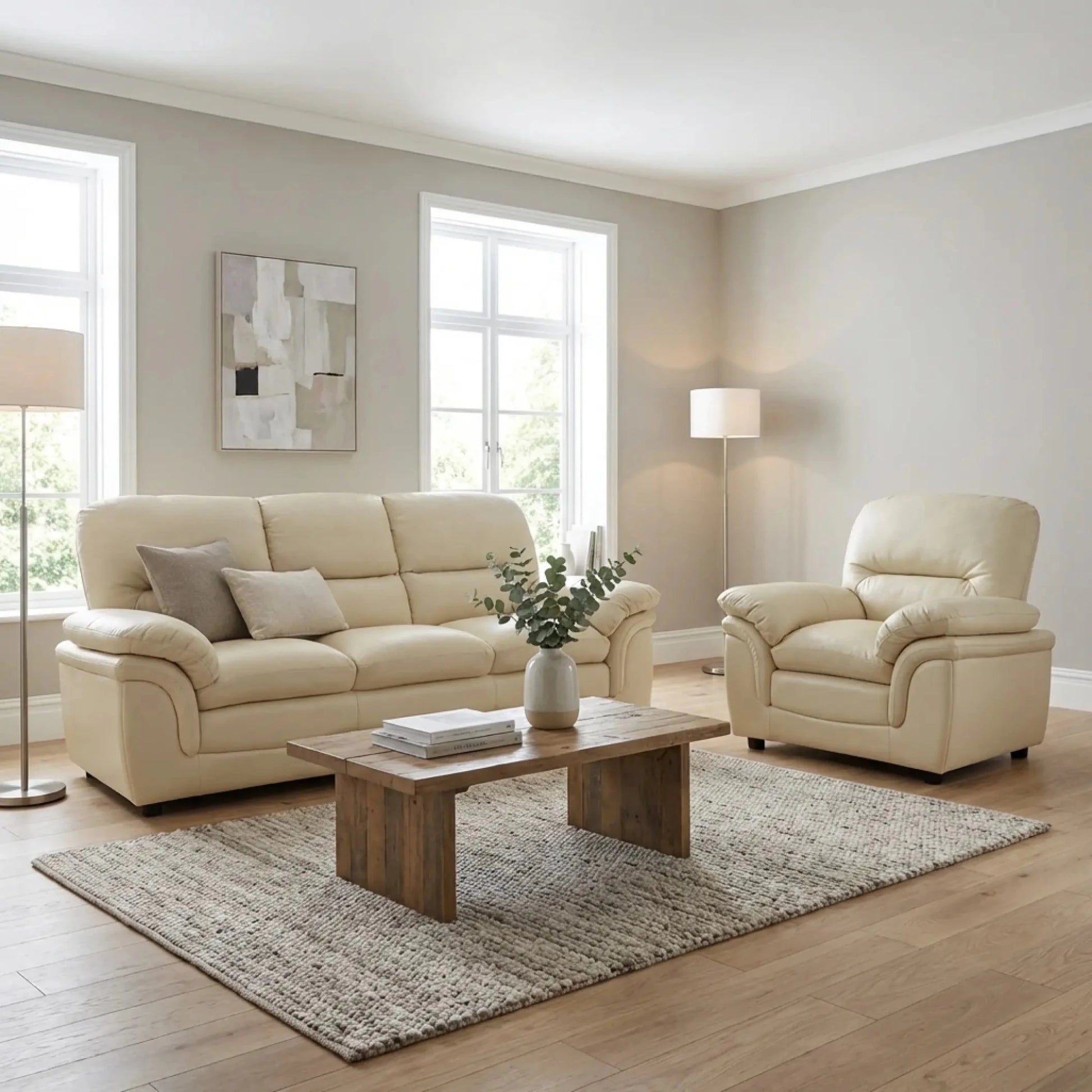 Verona Cream Leather 3+1 Seater Sofa Set Collection - Furniture Instore