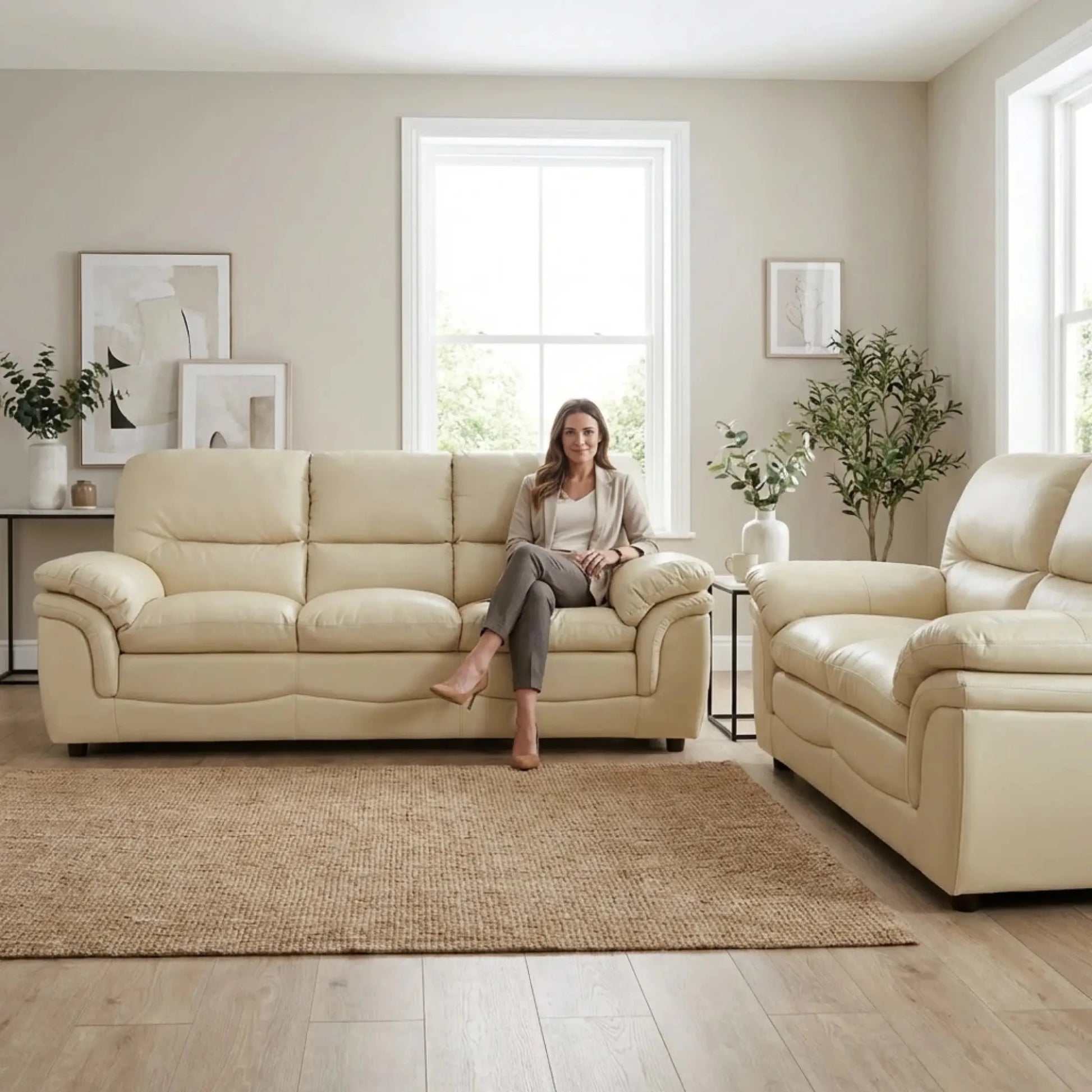 Verona Cream Leather 3+2 Seater Sofa Set – Stylish Comfort for Modern Living - Furniture Instore