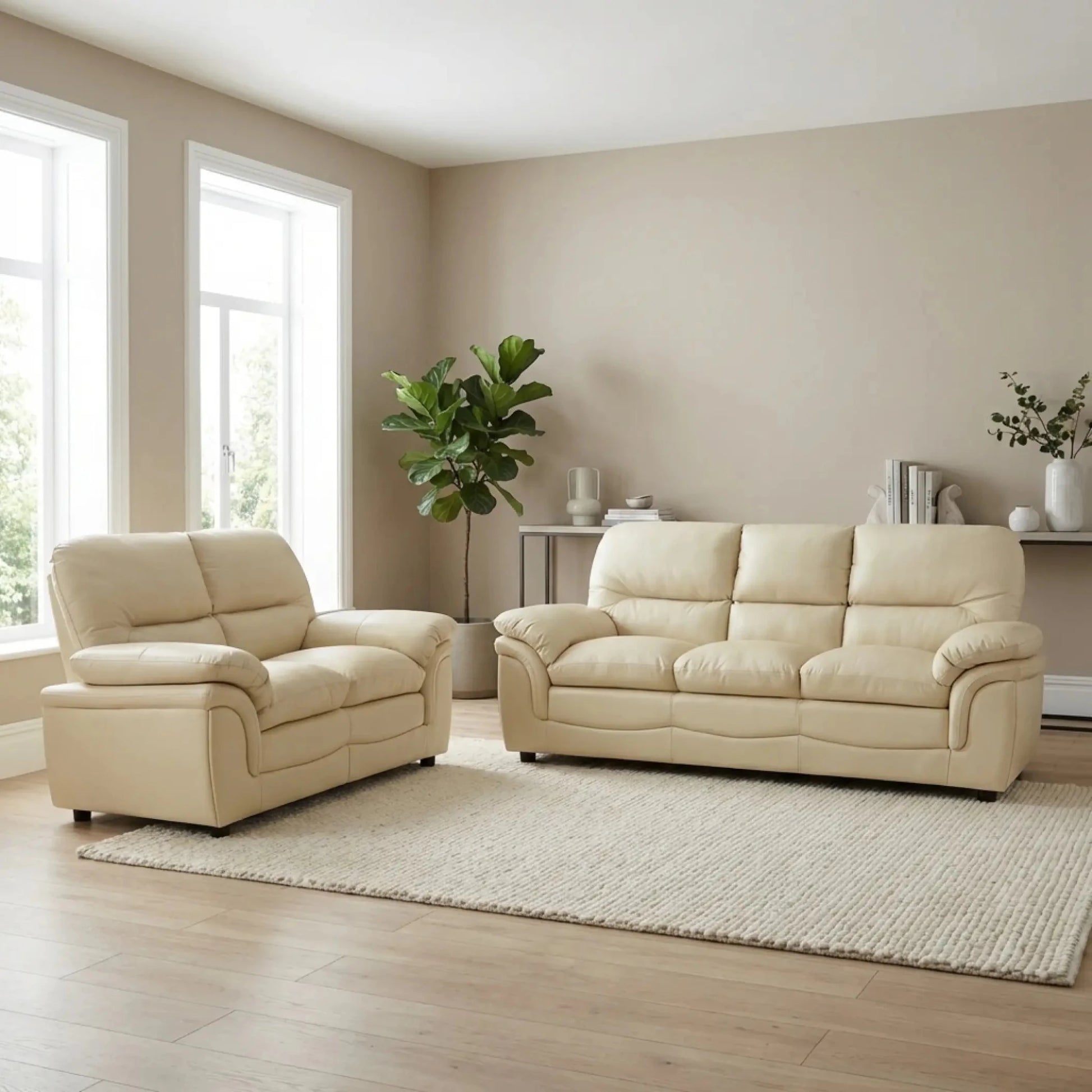 Verona Cream Leather 3+2 Seater Sofa Set – Stylish Comfort for Modern Living - Furniture Instore