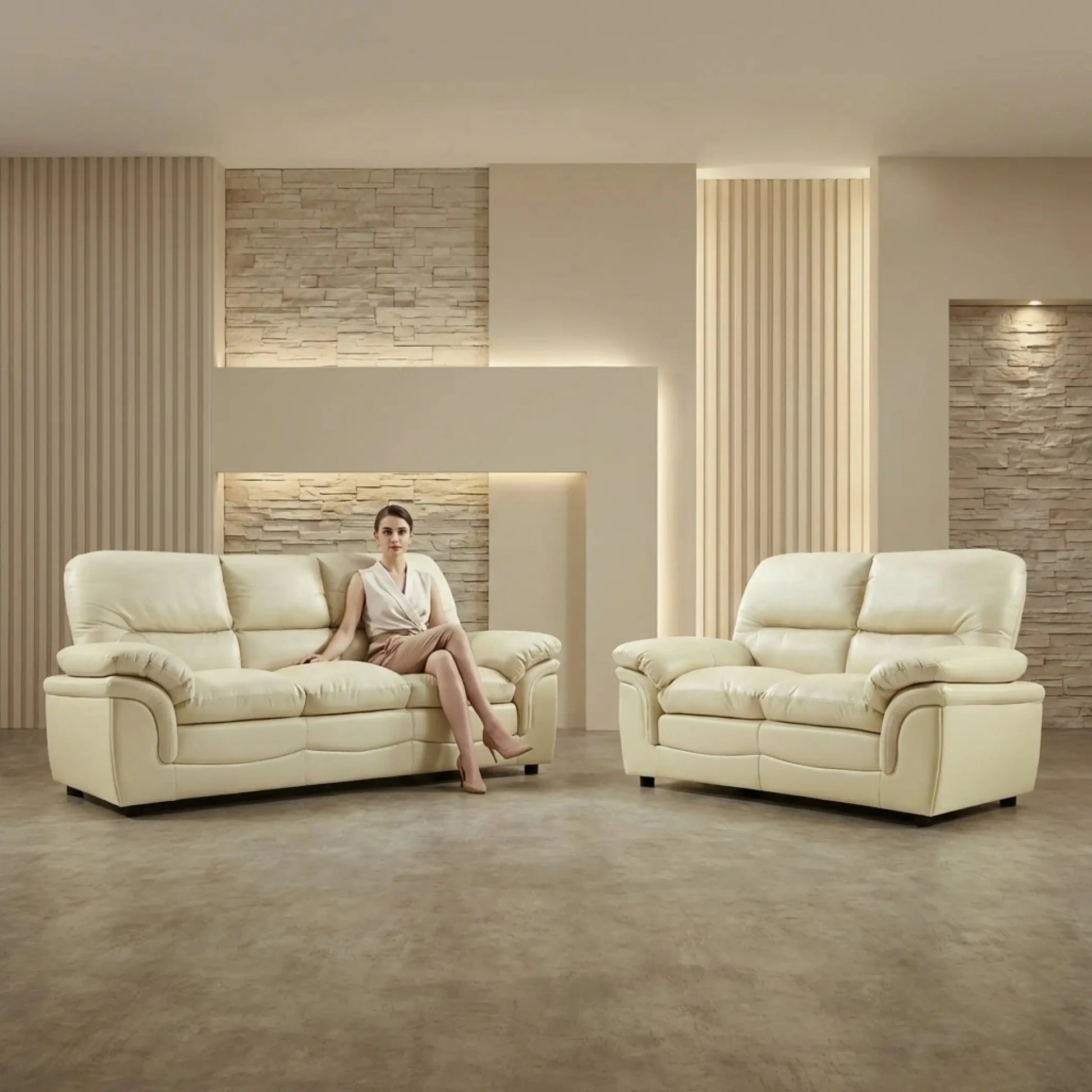 Verona Cream Leather 3+2 Seater Sofa Set – Stylish Comfort for Modern Living - Furniture Instore