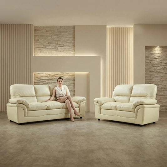 Verona Cream Leather 3+2 Seater Sofa Set – Stylish Comfort for Modern Living - Furniture Instore