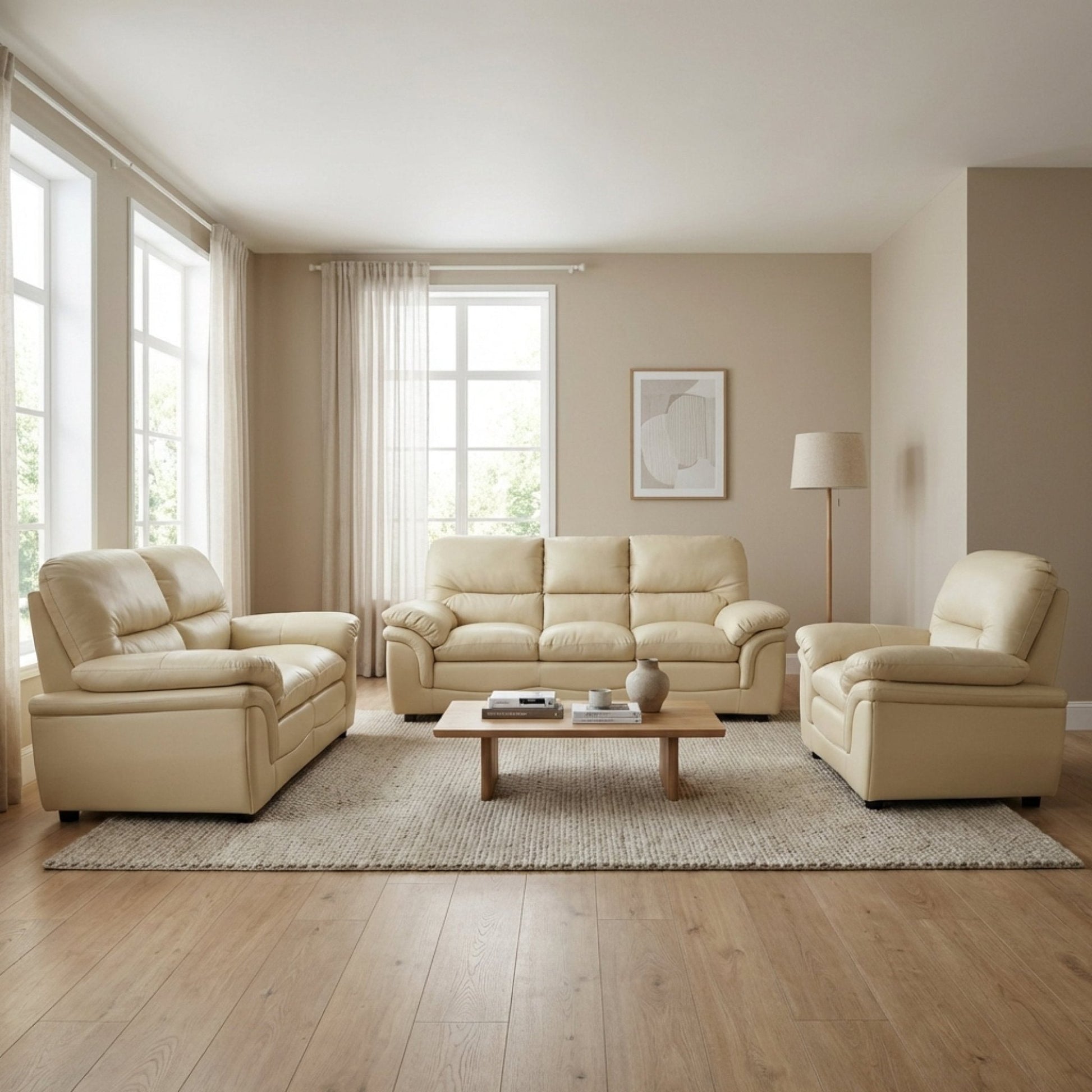 Verona Cream Leather 3+2+1 Seater Sofa Set – Elegant and Comfortable - Furniture Instore