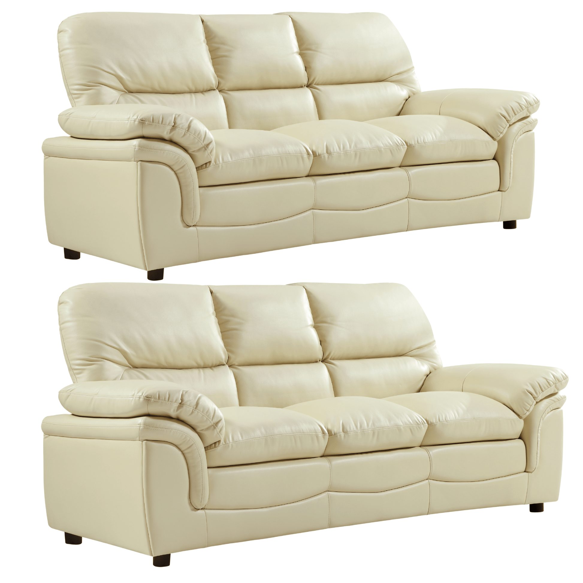 Two beige leather sofas on a white background