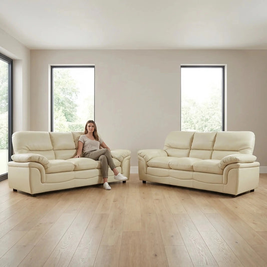 Verona Cream Leather 3+3 Seater Sofa Set – Spacious, Elegant & Designed for Comfort - Furniture Instore