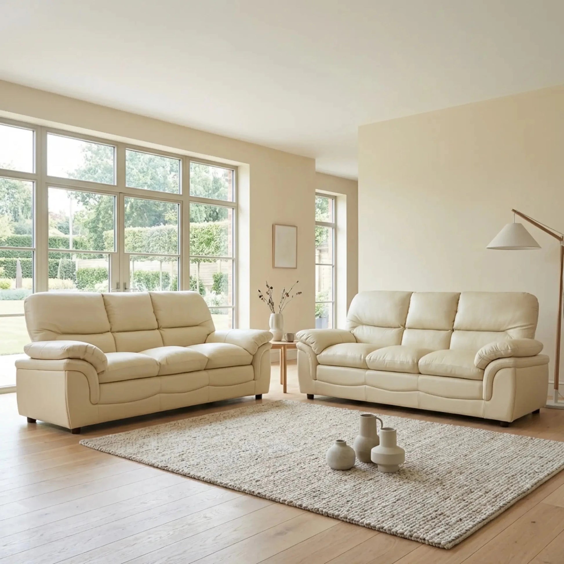 Verona Cream Leather 3+3 Seater Sofa Set – Spacious, Elegant & Designed for Comfort - Furniture Instore