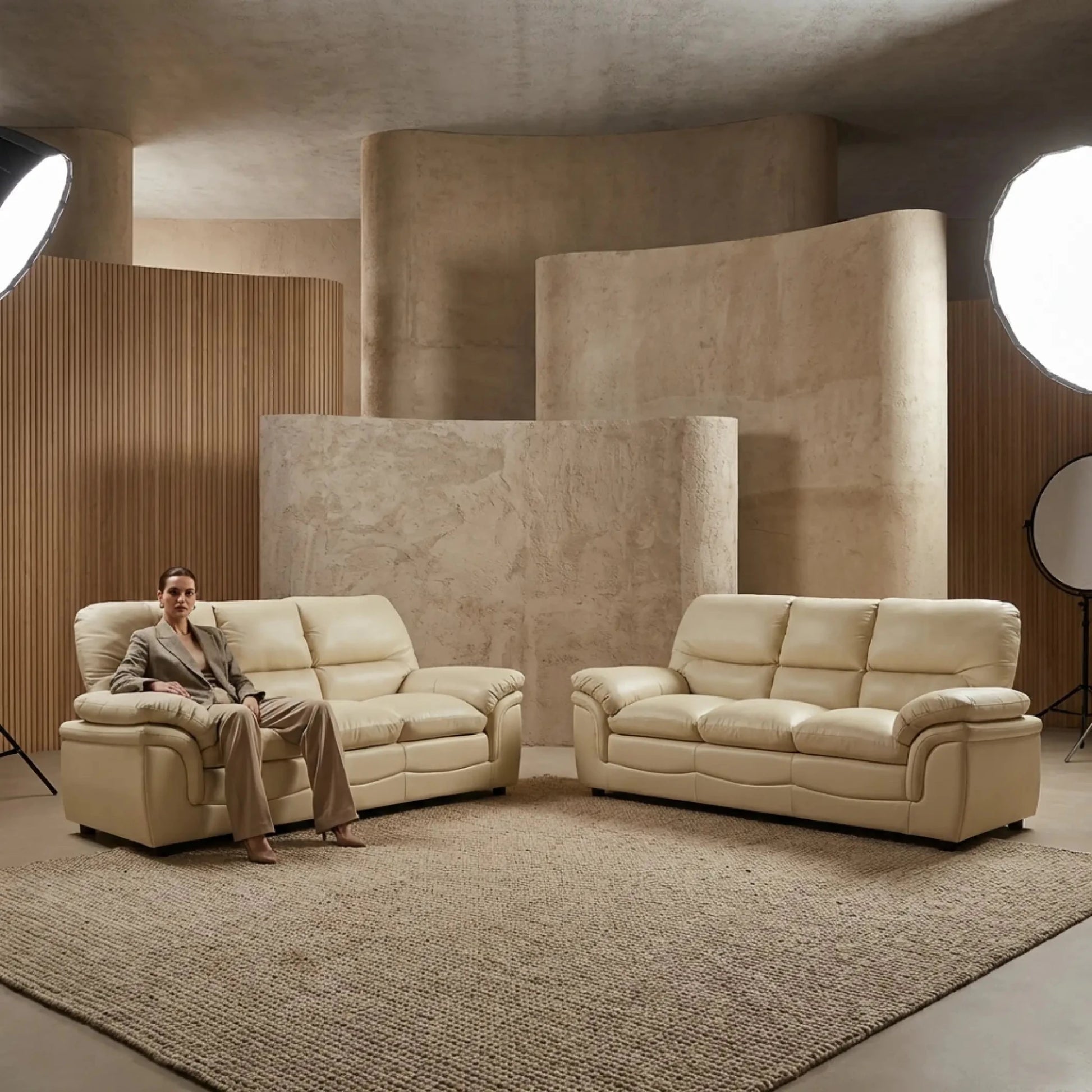 Verona Cream Leather 3+3 Seater Sofa Set – Spacious, Elegant & Designed for Comfort - Furniture Instore
