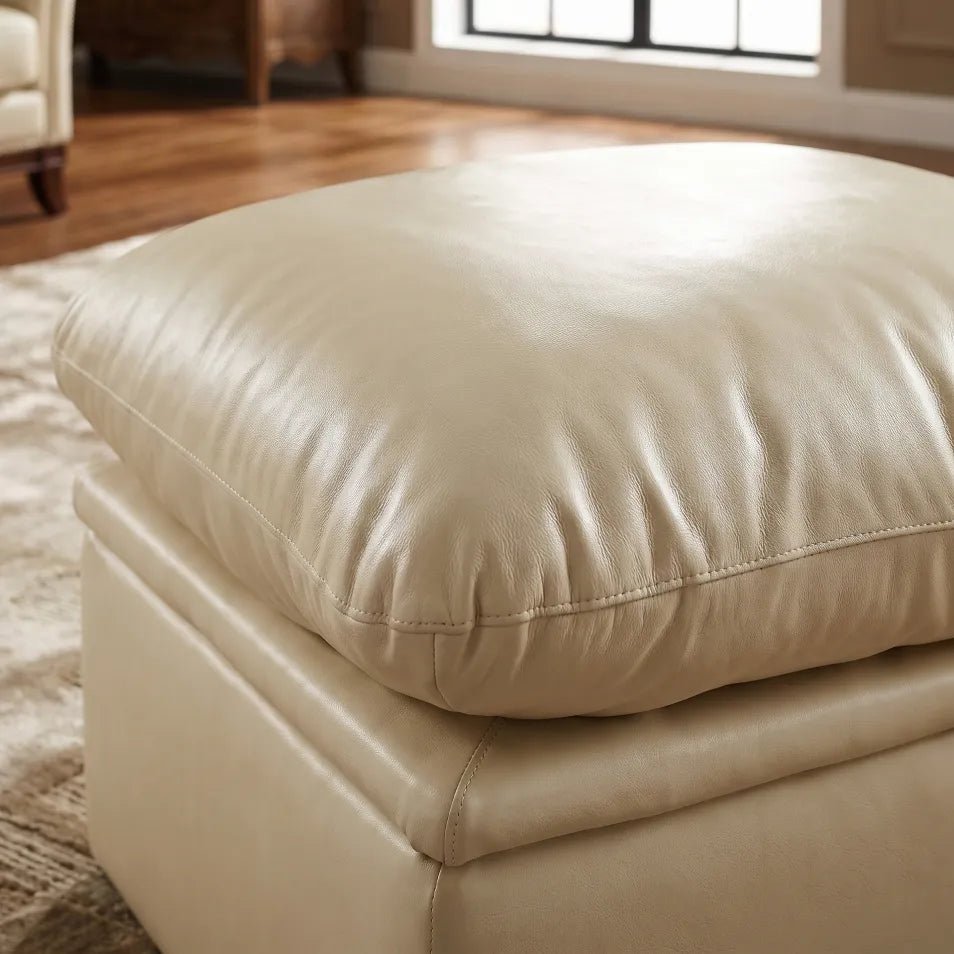 Verona Cream Leather Footstool - Furniture Instore