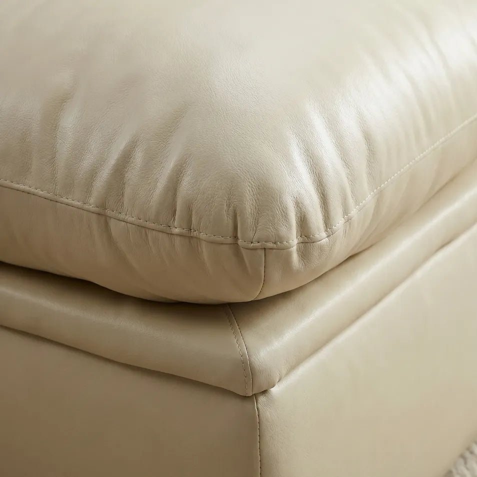Verona Cream Leather Footstool - Furniture Instore