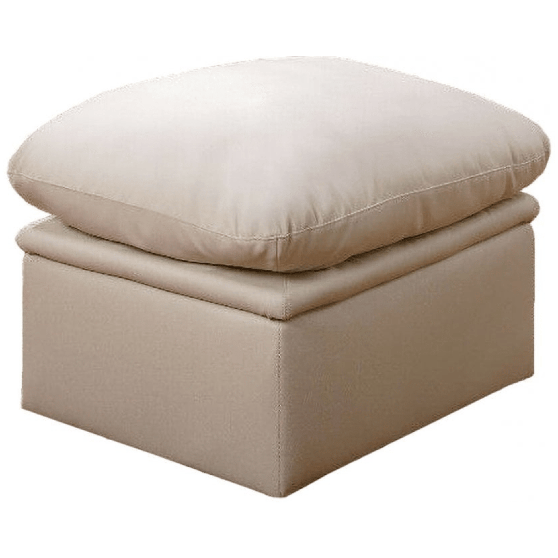 Beige ottoman with cushion on a white background