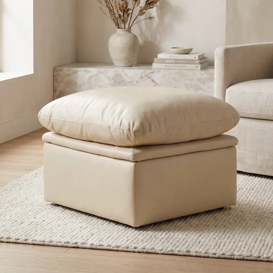 Verona Cream Leather Footstool - Furniture Instore
