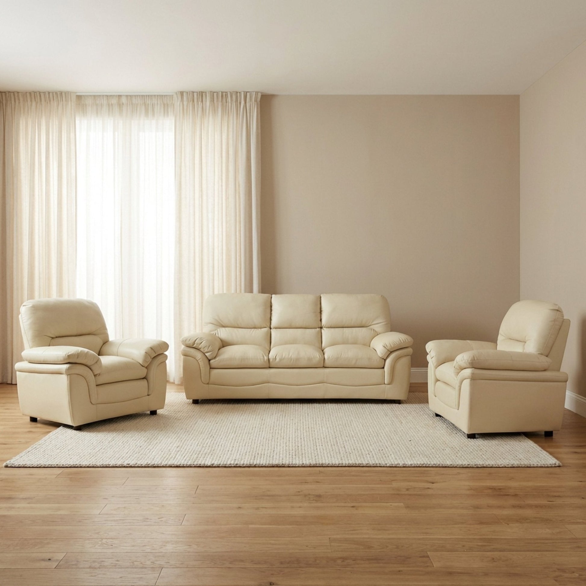Verona Cream Leather Luxury 3+1+1 Seater Sofa Set - Furniture Instore