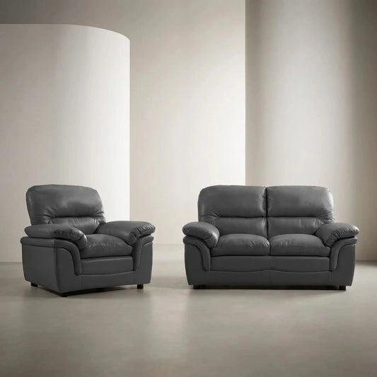 Verona Grey Leather 2+1 Seater Sofa Set – Stylish, Compact, and Built for Everyday Comfort - Furniture Instore
