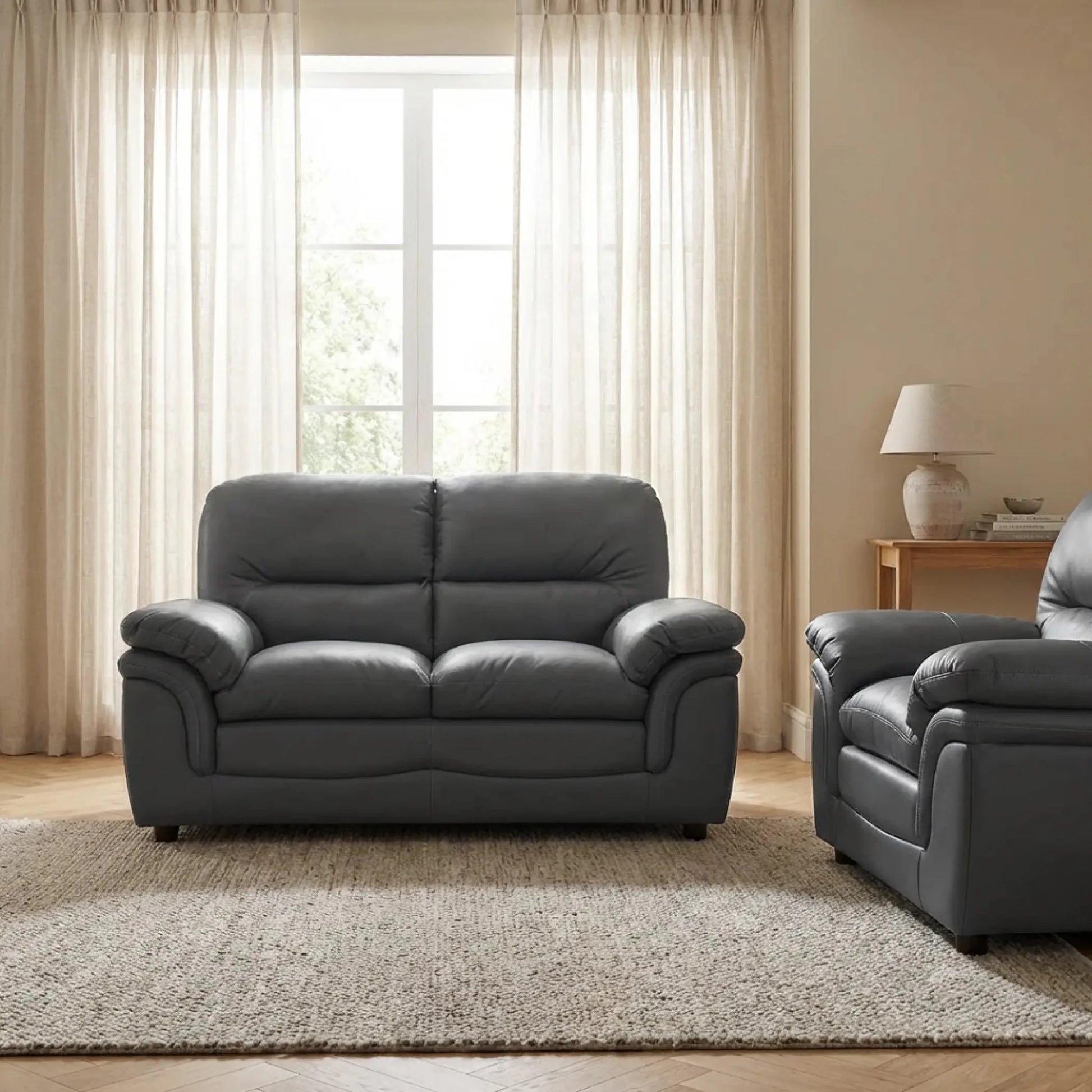 Verona Grey Leather 2+1 Seater Sofa Set – Stylish, Compact, and Built for Everyday Comfort - Furniture Instore