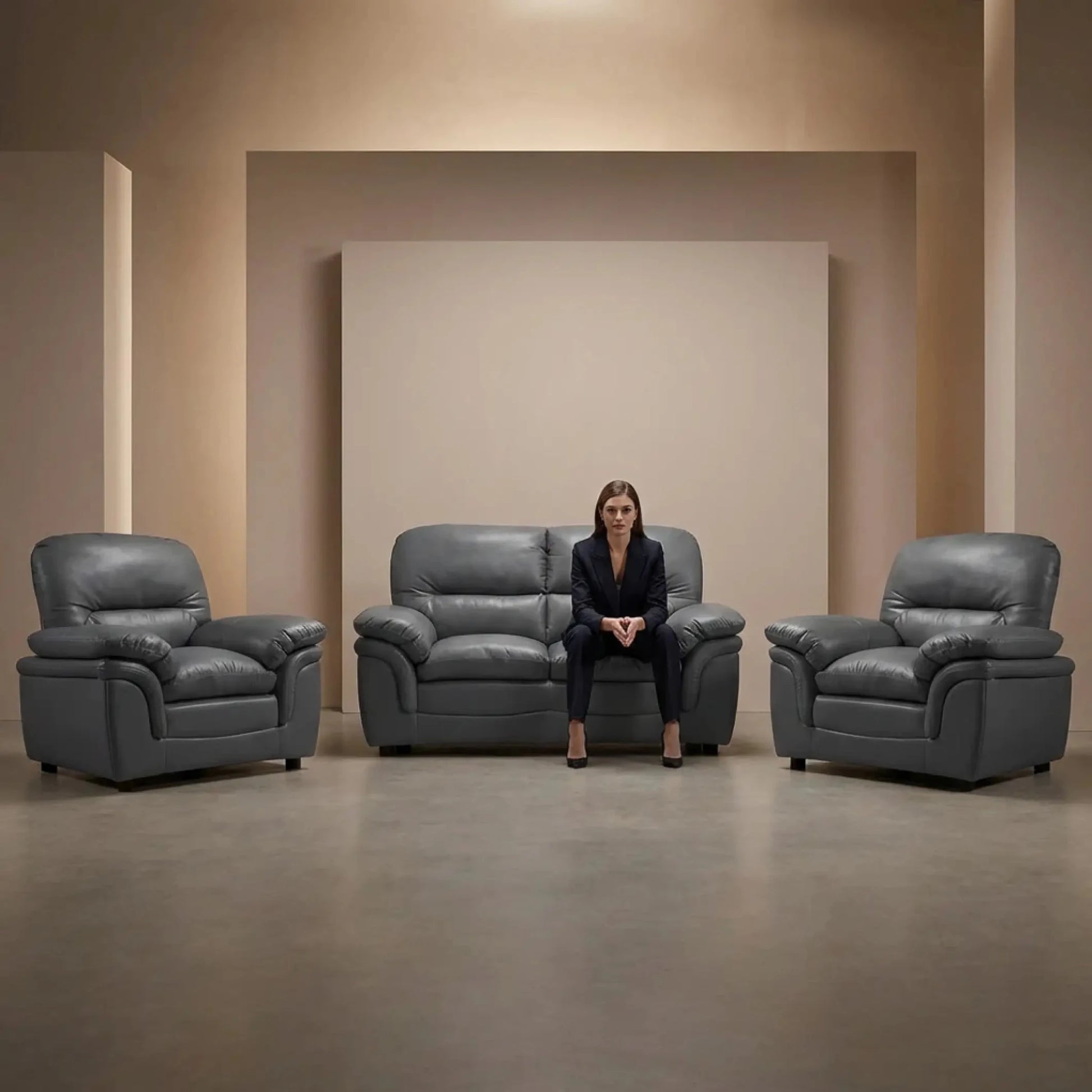 Verona Grey Leather 2+1+1 Seater Sofa Set – Modern Elegance & Everyday Comfort - Furniture Instore