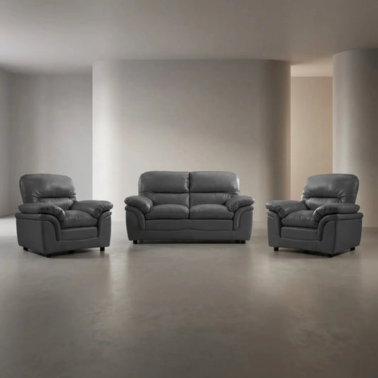 Verona Grey Leather 2+1+1 Seater Sofa Set – Modern Elegance & Everyday Comfort - Furniture Instore