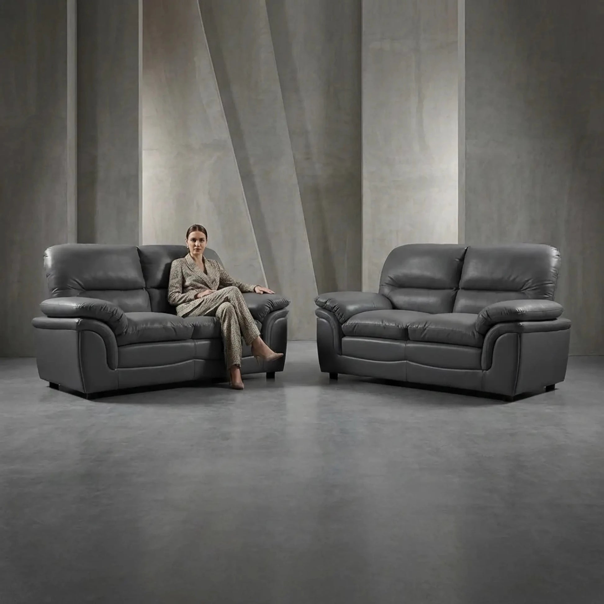 Verona Grey Leather 2+2 Seater Sofa Set – Modern, Compact & Comfortable - Furniture Instore