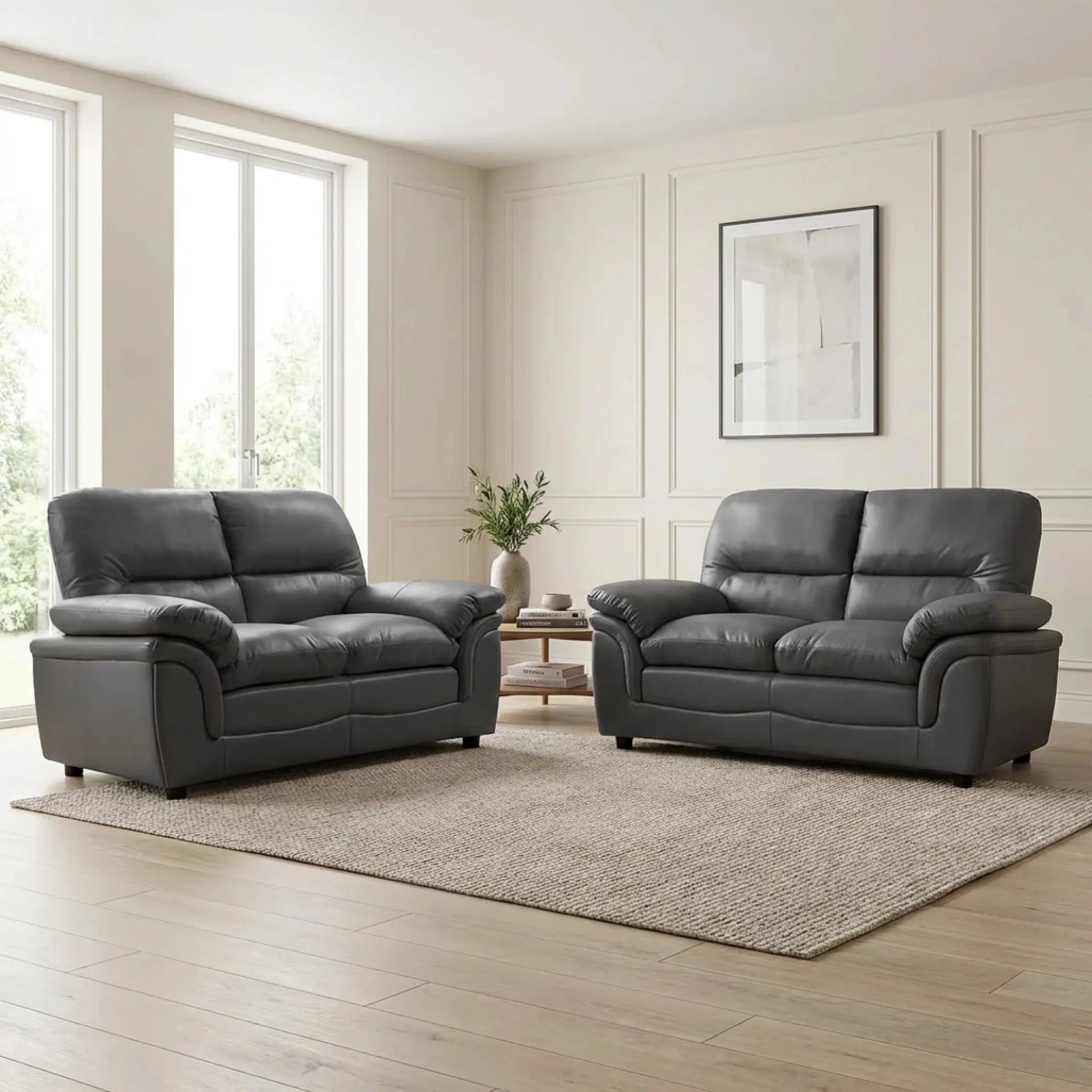 Verona Grey Leather 2+2 Seater Sofa Set – Modern, Compact & Comfortable - Furniture Instore