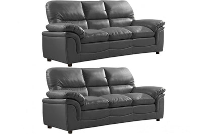 Verona Grey Leather 3+3 Seater Sofa Set