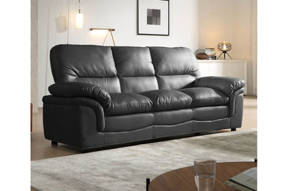 Contemporary grey leather three-seater sofa for modern living rooms, displayed on a white background