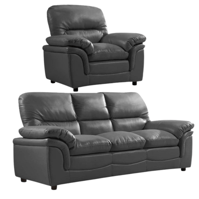 Verona Grey Leather 3+1 Seater Sofa Set
