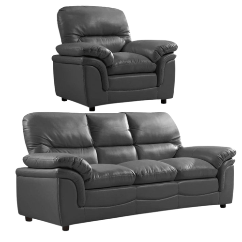 Verona Grey Leather 3+1 Seater Sofa Set