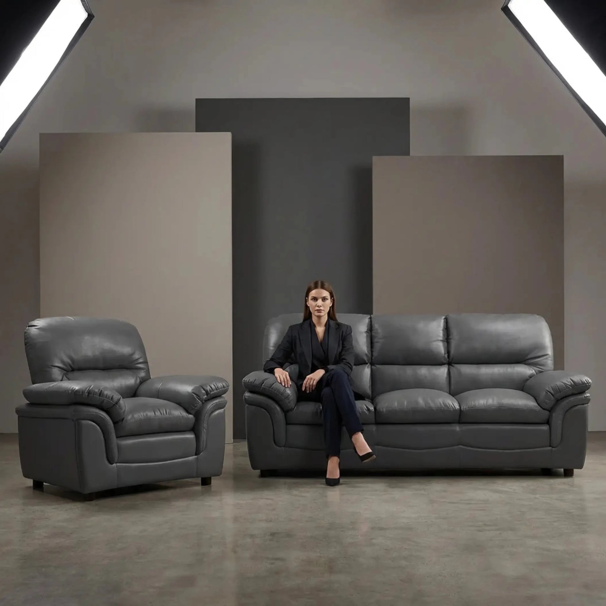 Verona Grey Leather 3+1 Seater Sofa Set – Modern Comfort with a Stylish Touch - Furniture Instore