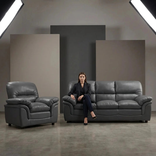 Verona Grey Leather 3+1 Seater Sofa Set – Modern Comfort with a Stylish Touch - Furniture Instore