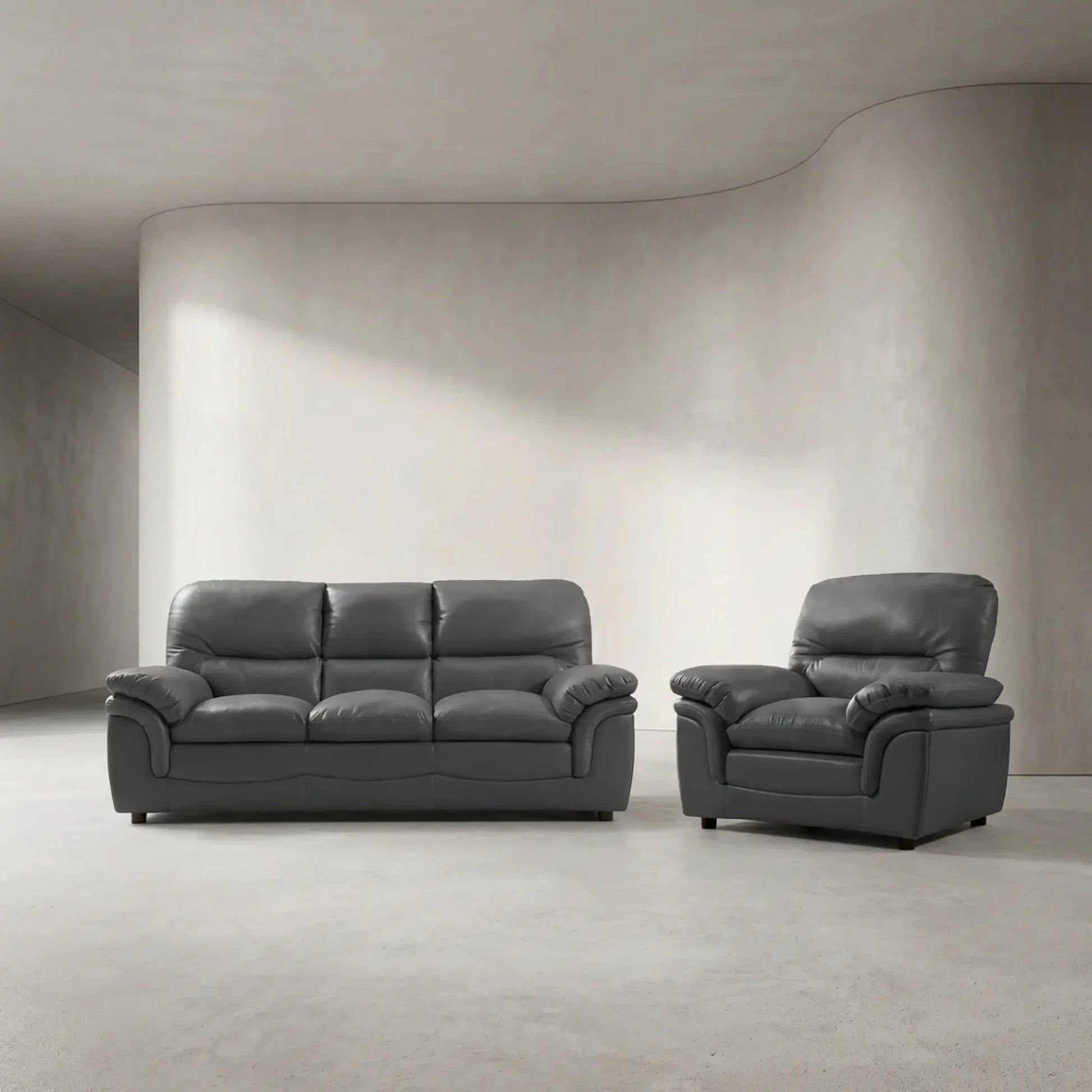 Verona Grey Leather 3+1 Seater Sofa Set – Modern Comfort with a Stylish Touch - Furniture Instore