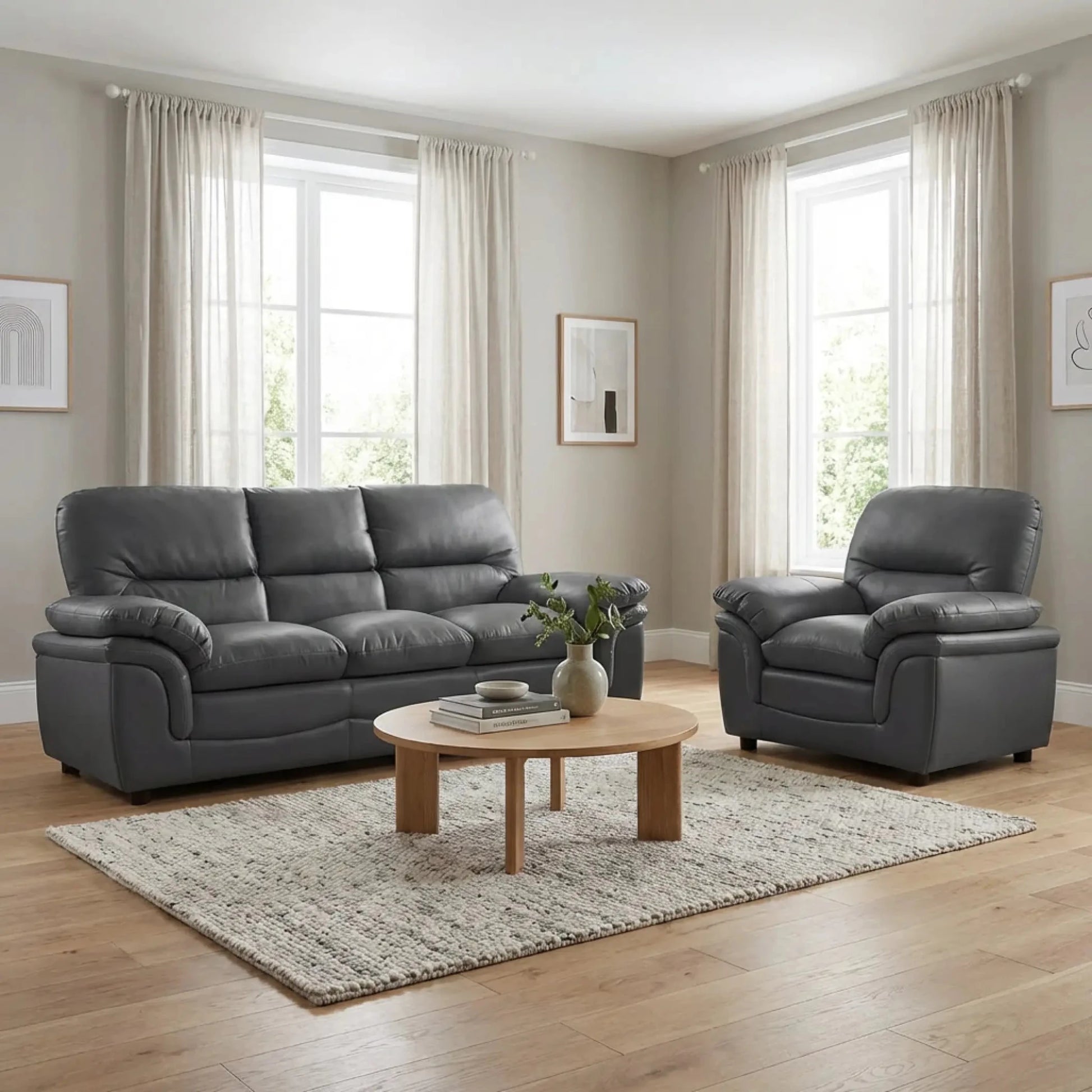 Verona Grey Leather 3+1 Seater Sofa Set – Modern Comfort with a Stylish Touch - Furniture Instore