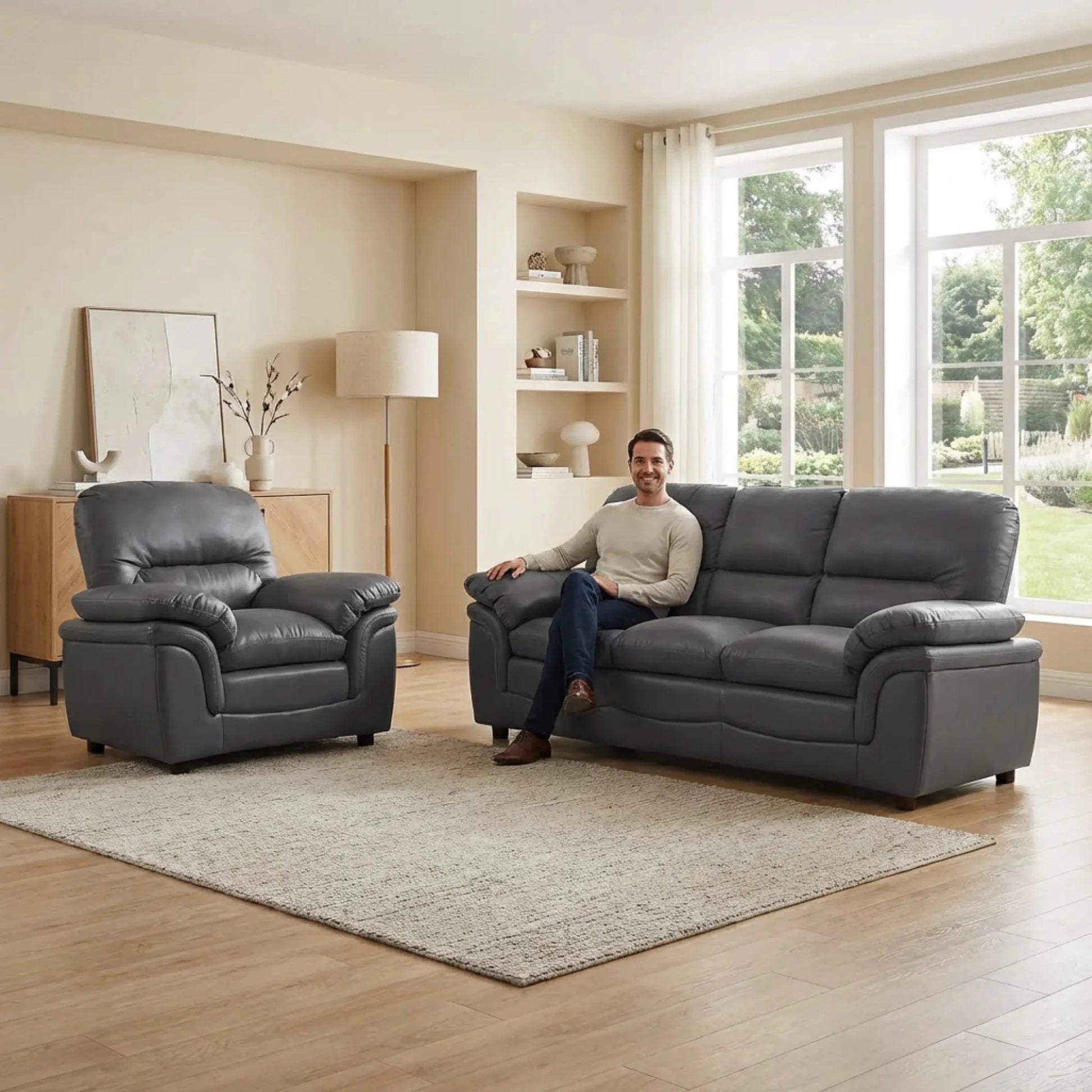 Verona Grey Leather 3+1 Seater Sofa Set – Modern Comfort with a Stylish Touch - Furniture Instore