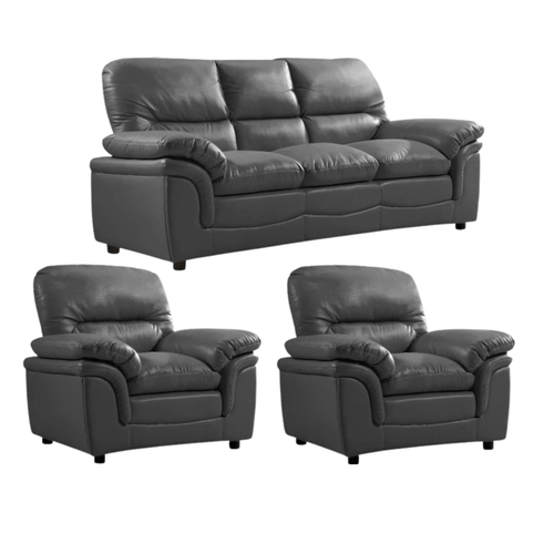 Verona Grey Leather 3+1+1 Seater Sofa Set