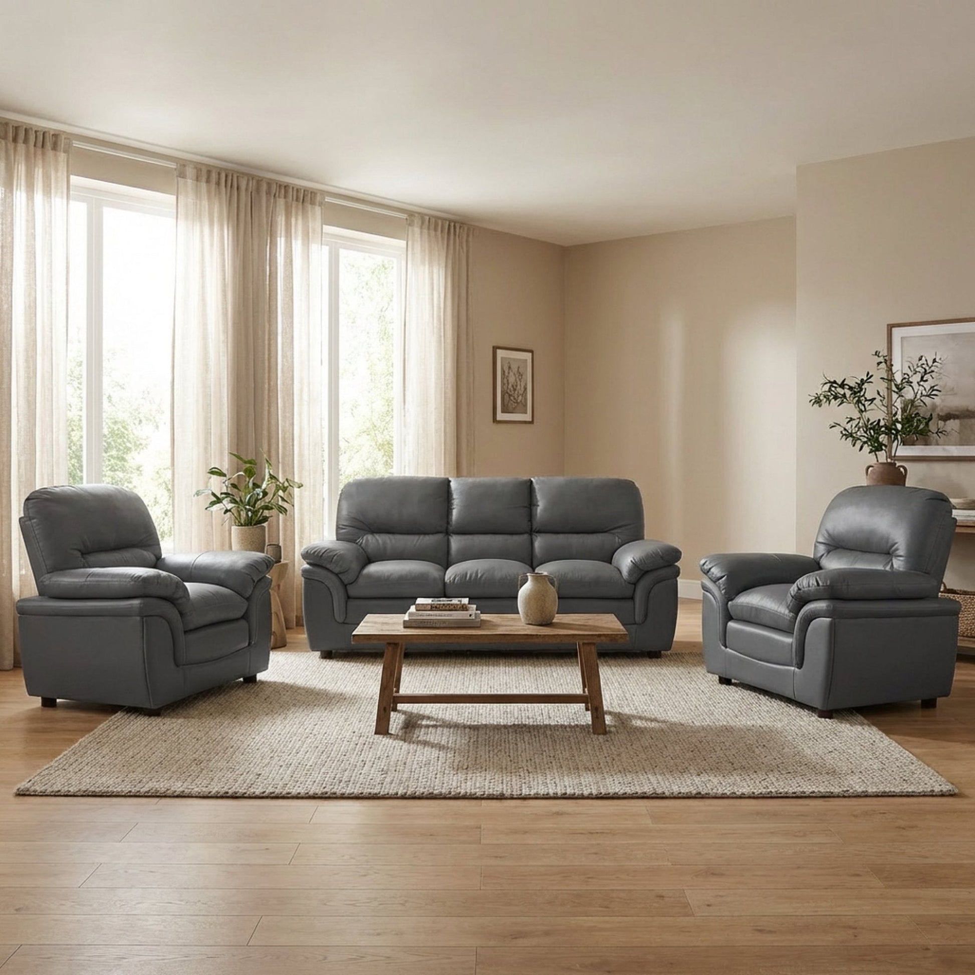 Verona Grey Leather 3+1+1 Seater Sofa Set – Comfort, Style, and Practical Living - Furniture Instore