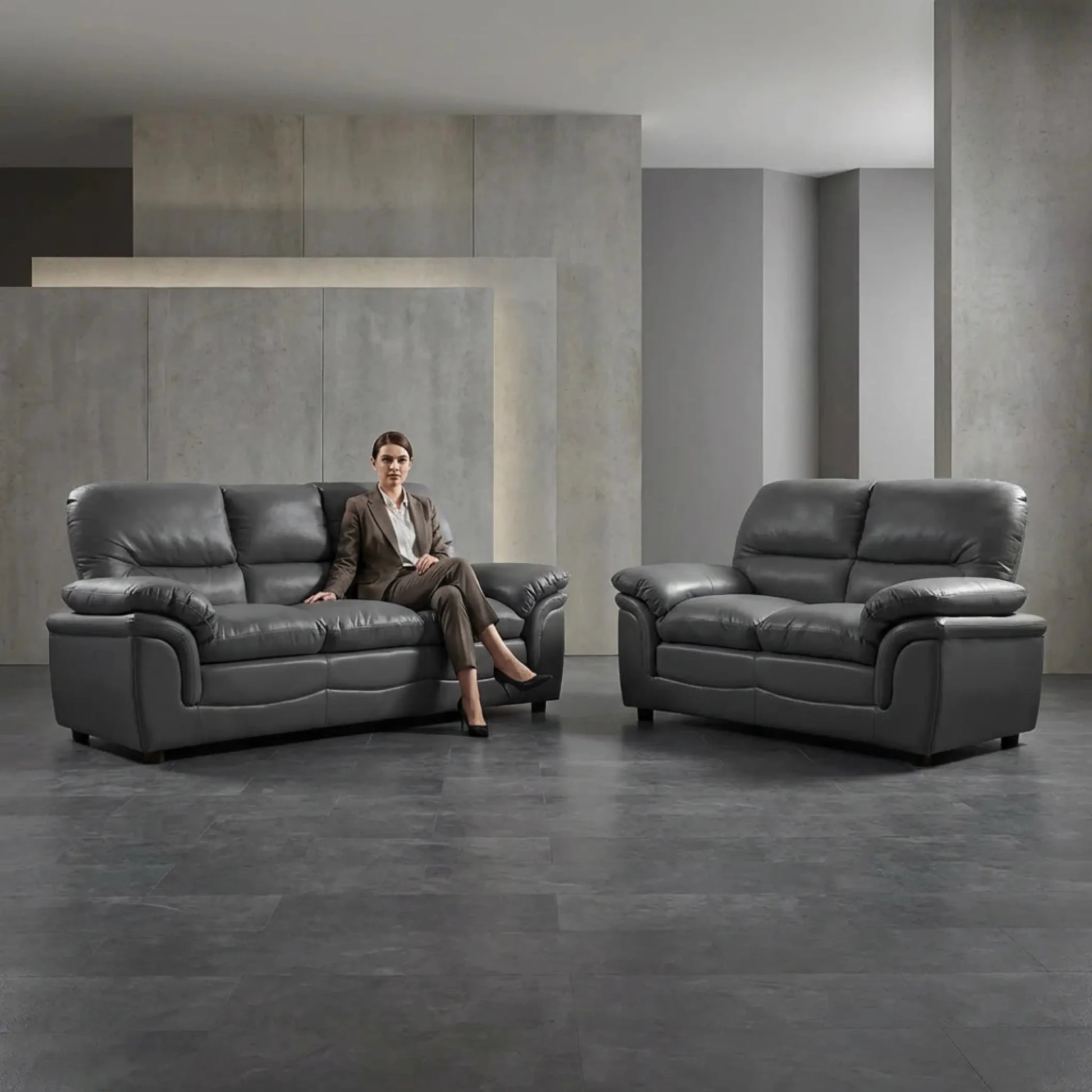 Verona Grey Leather 3+2 Seater Sofa Set – Stylish, Comfortable & Perfect for Everyday Living - Furniture Instore