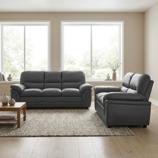 Verona Grey Leather 3+2 Seater Sofa Set – Stylish, Comfortable & Perfect for Everyday Living - Furniture Instore