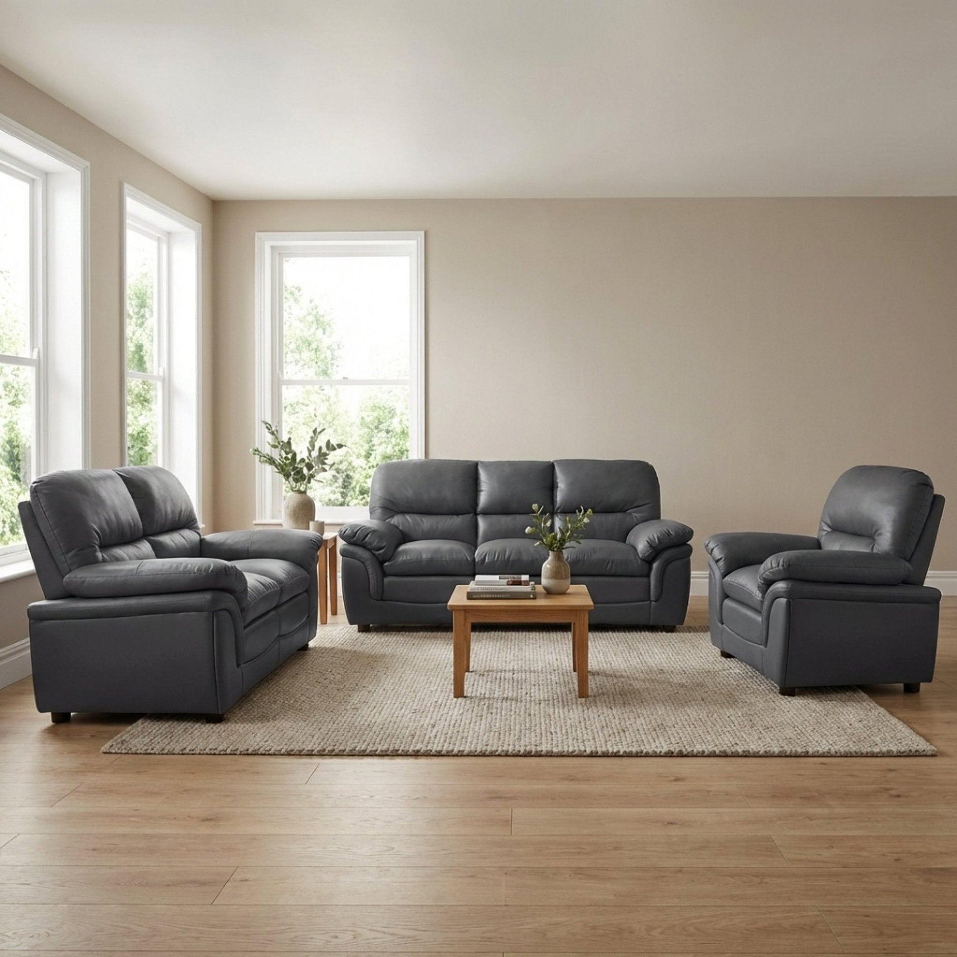 Verona Grey Leather 3+2+1 Seater Sofa Set is a Stylish and Practical - Furniture Instore