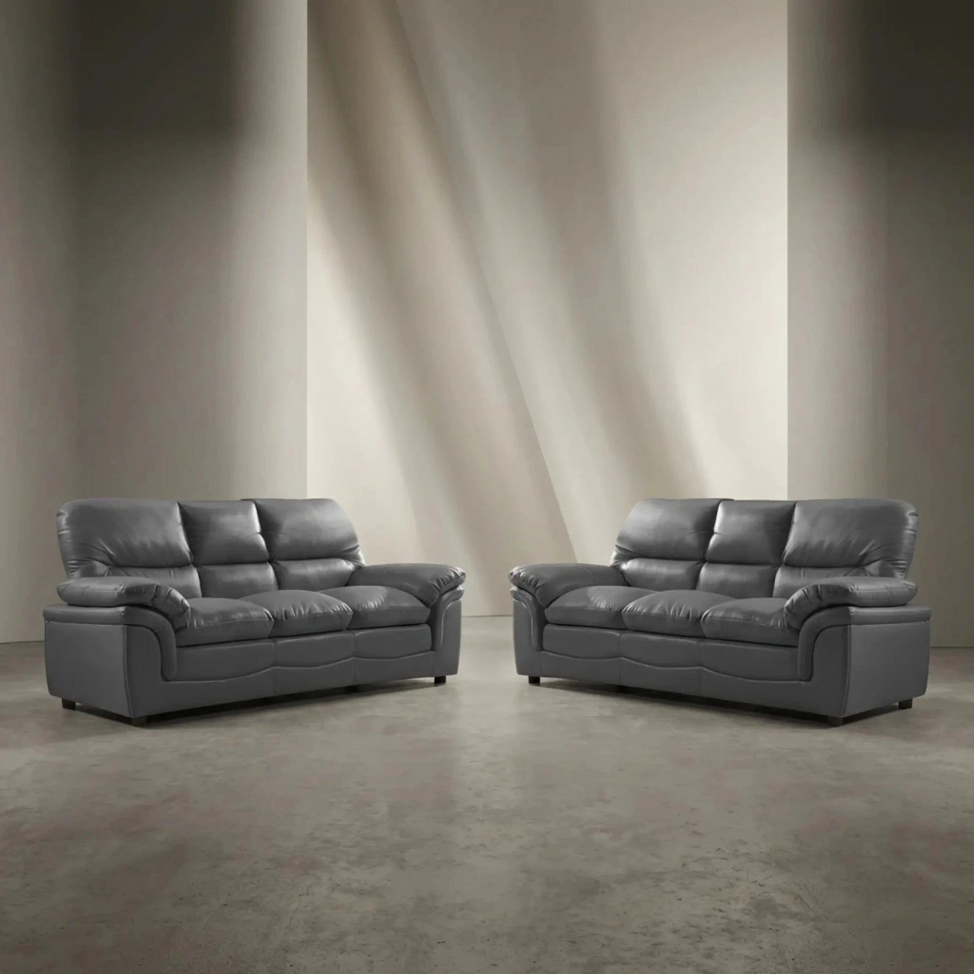 Verona Grey Leather 3+3 Seater Sofa Set – Spacious, Stylish & Made for Comfort - Furniture Instore