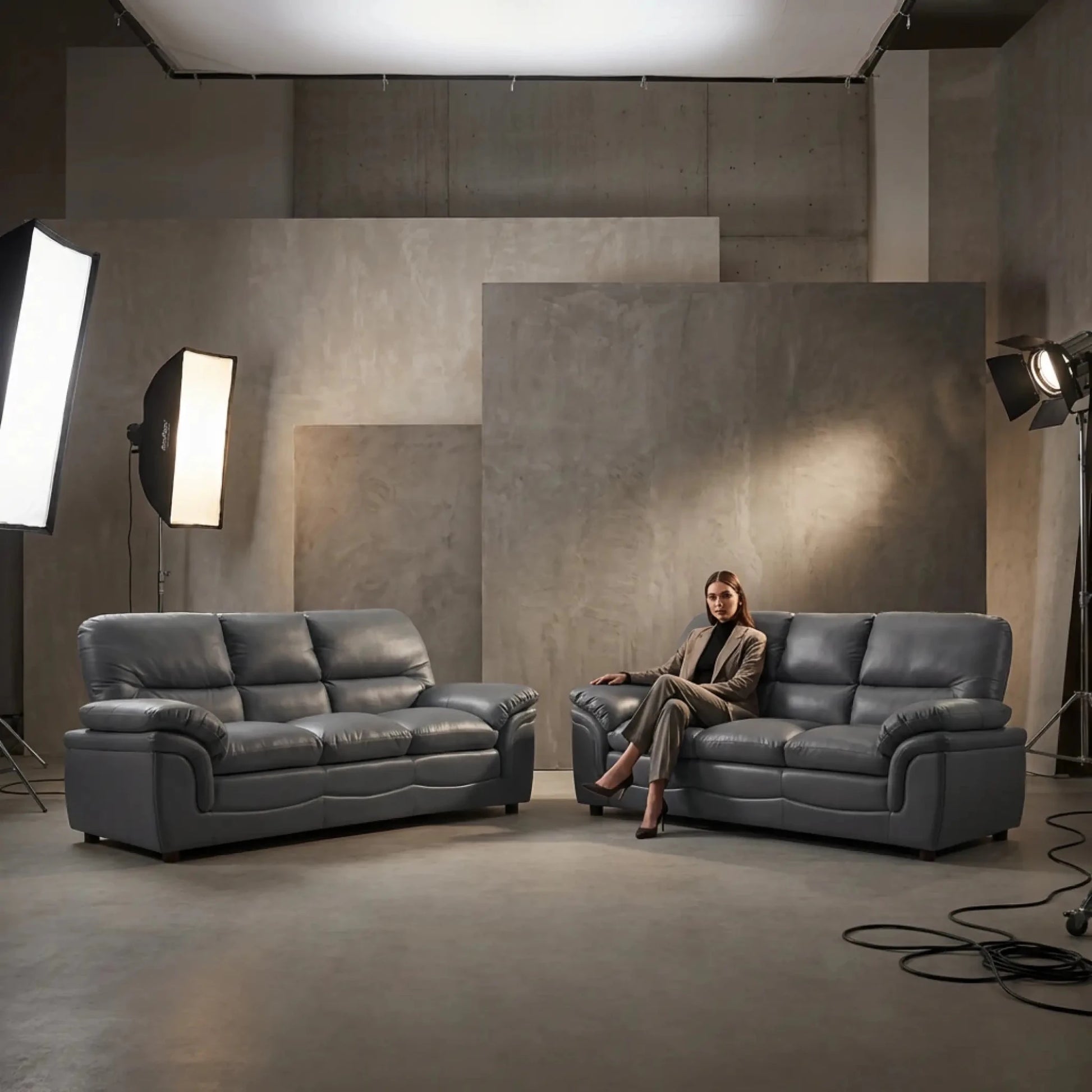 Verona Grey Leather 3+3 Seater Sofa Set – Spacious, Stylish & Made for Comfort - Furniture Instore