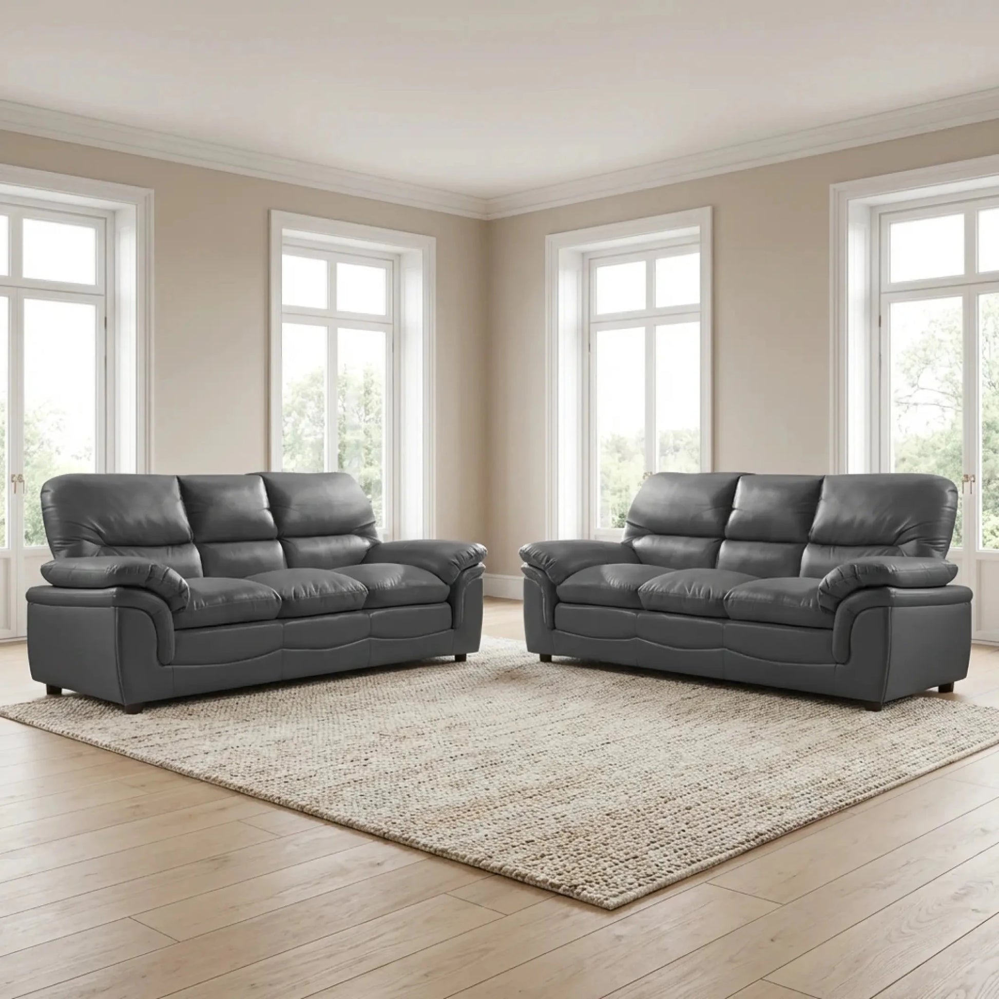 Verona Grey Leather 3+3 Seater Sofa Set – Spacious, Stylish & Made for Comfort - Furniture Instore
