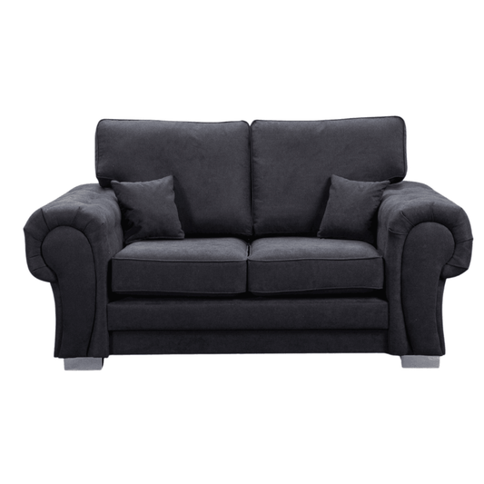 Gray sofa with three cushions on a white background